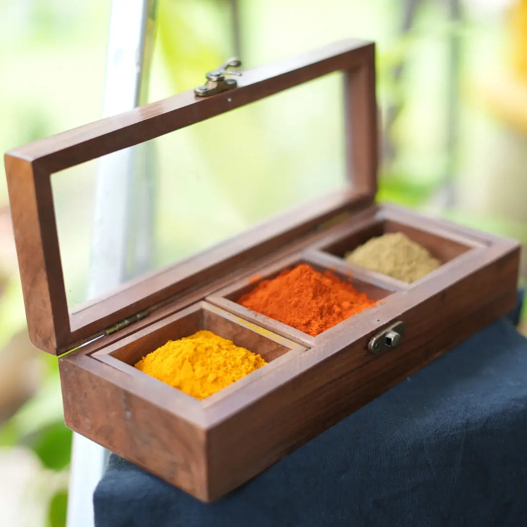 Premium 3 Cubed Wooden Spice Box from Sailaws Kitchen | Break-Free Fiberglass Lid