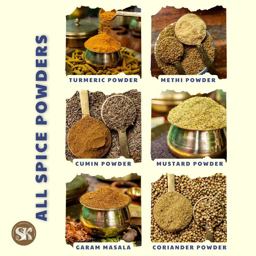 All Spice Powders | Turmeric Powder + Coriander Powder + Garam Masala + Cumin Powder + Mustard Powder + Fenugreek Powder