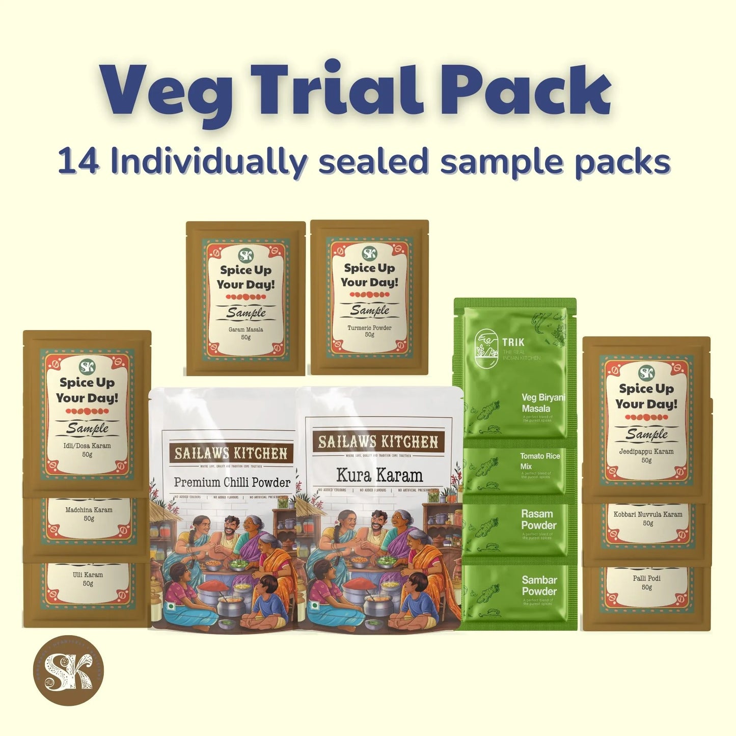 Veg-Friendly Trial Pack (14 Spices & Masalas, Easy-to-Use Sizes)