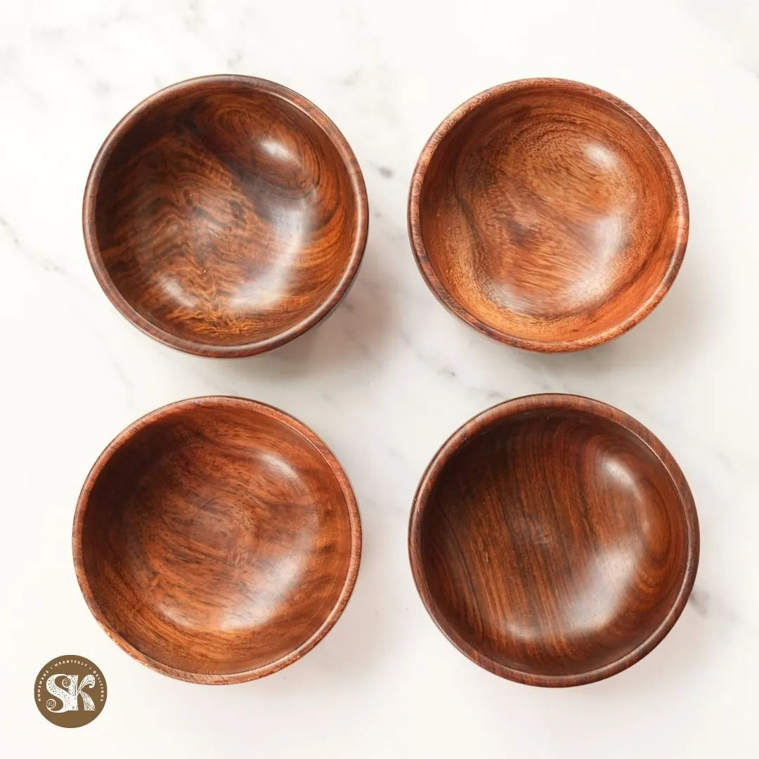 Set of 4 Small Wooden Bowls | Sheesham Wood | 4 Inch | Toxin-Free