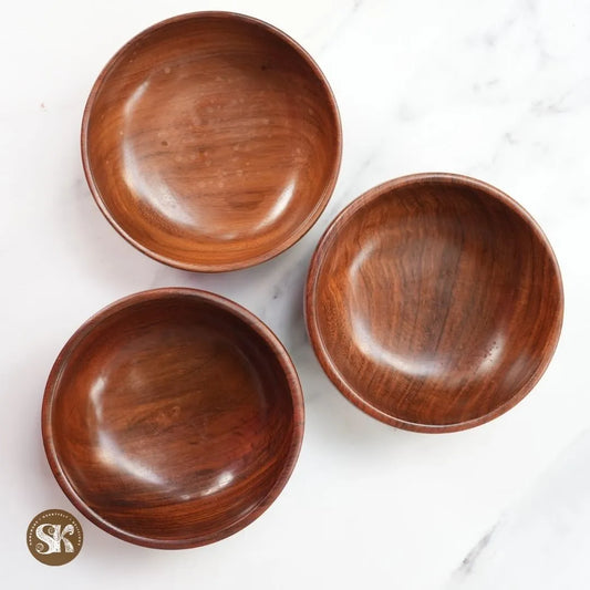 Set of 3 Large Wooden Bowls | Sheesham Wood | 6 Inch | Toxin-Free